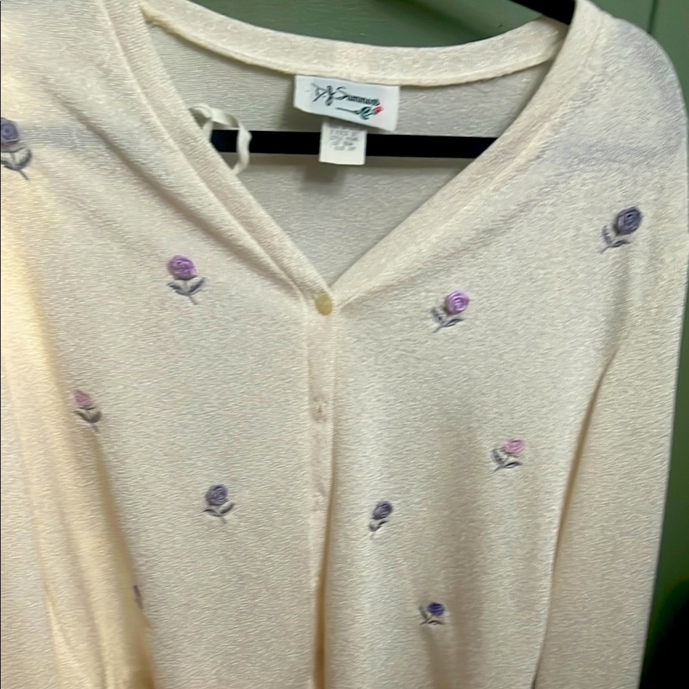 Cream Cardigan with Purple Floral Embroidery DJ Summers